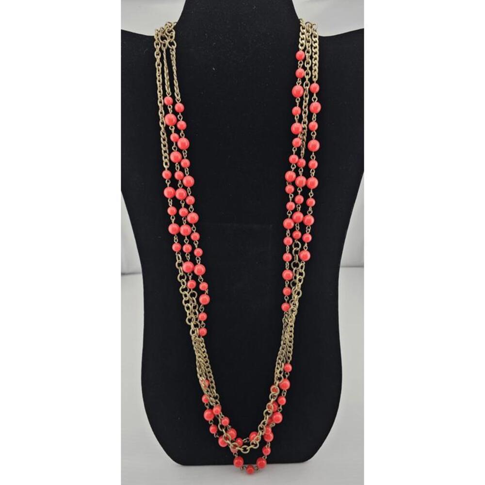 J. Crew Coral Stranded Beaded Chain Necklace